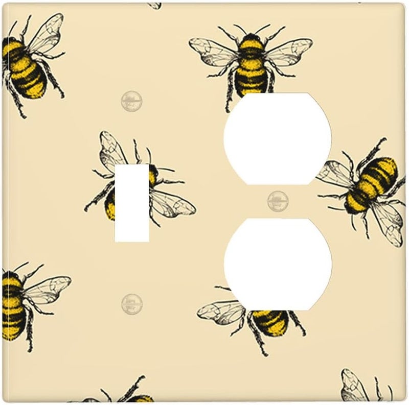 Moslion Bee 1 Toggle 1 Duplex Outlet Covers Honey Bee Hardworking Yellow 2-Gang Wall Switch Plates Combination For Men Women Home Office - Image 1